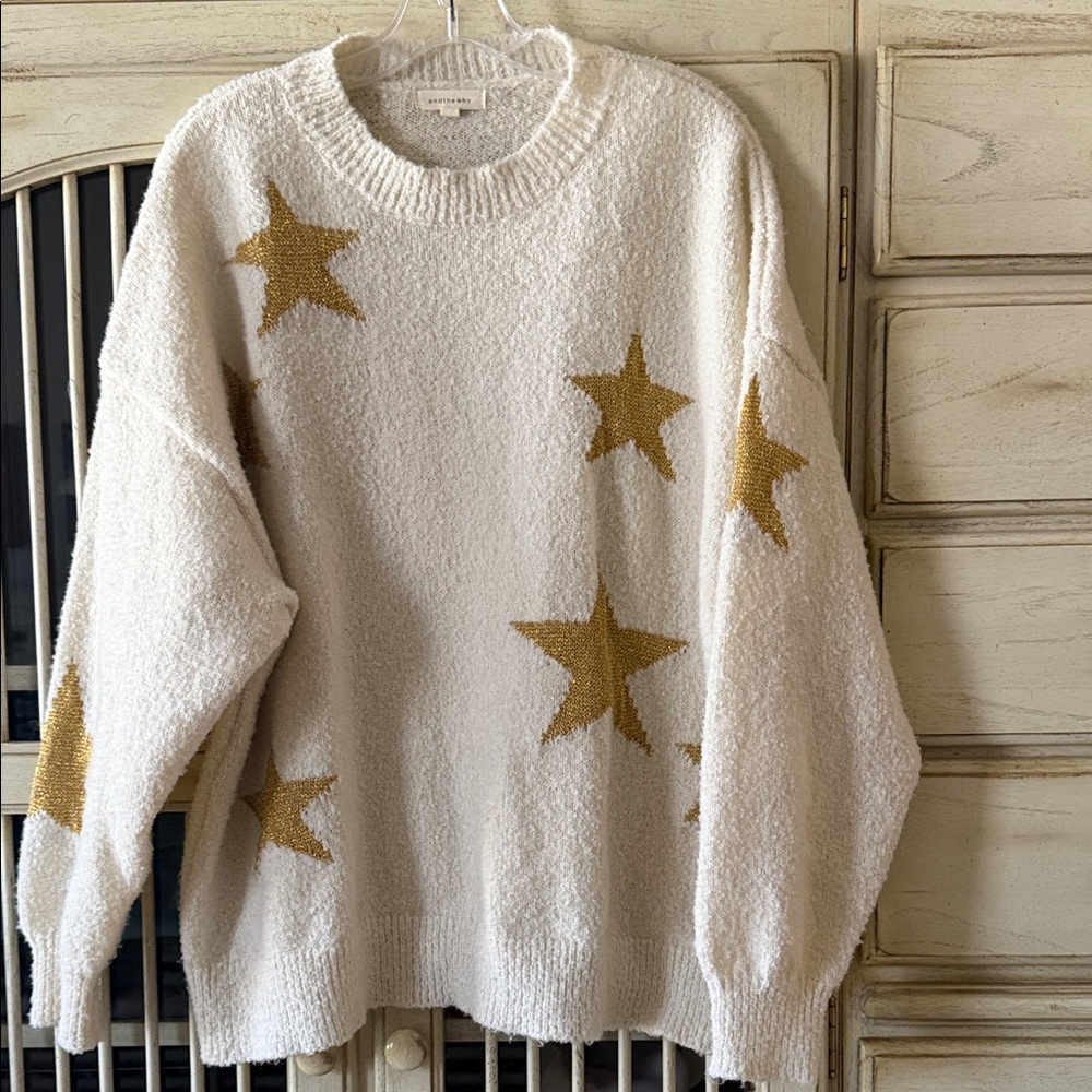 Elegant Cream Sweater with Gold Star Accents